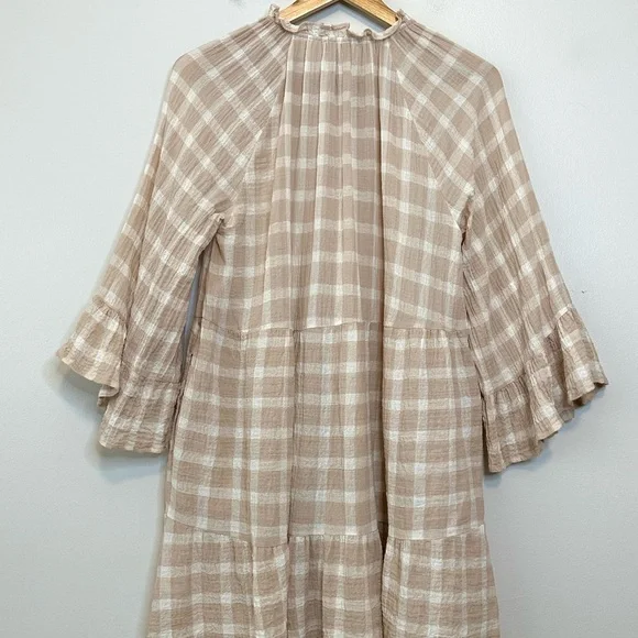 🎉SHOW ME YOUR MUMU Viola Plaid Mini Dress Cream Medium - Picture 12 of 14
